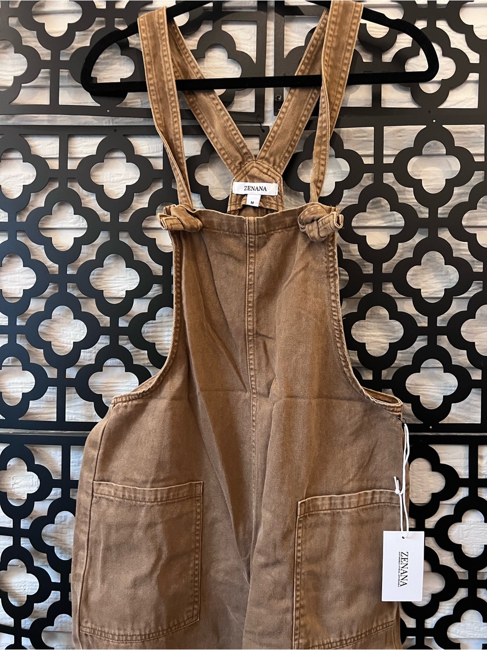 Zenana Outfitters Deep Camel Wide-Leg Women's Overalls knitted strap - Picture 6 of 11